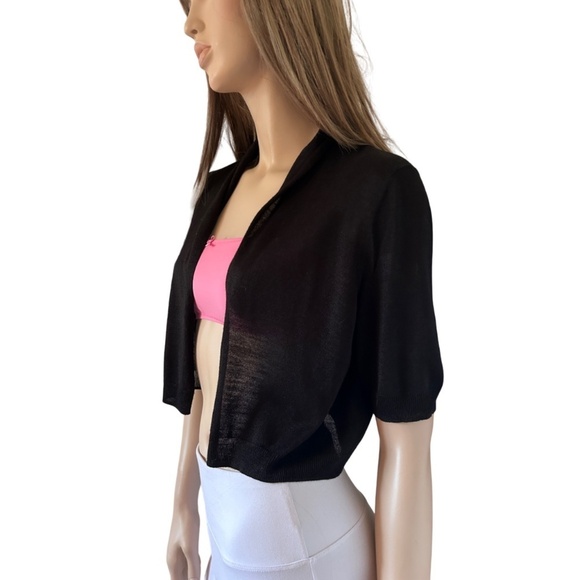 Talbots 100% Silk Shrug Cardigan Sweater Open Front Duster Short Sleeve Black - Picture 3 of 11